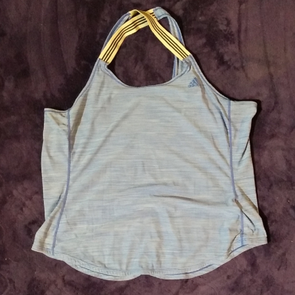 Adidas Women's Light Blue Tank with Yellow Straps
